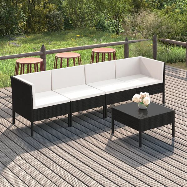 vidaXL 5 Piece Garden Lounge Set with Cushions Poly Rattan Black
