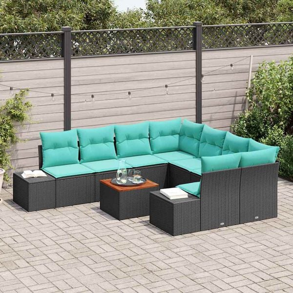 vidaXL Garden Sofa Set 9 pcs Black and turquoise