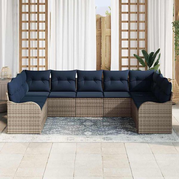 vidaXL Garden Sofa Set Grey Poly Rattan