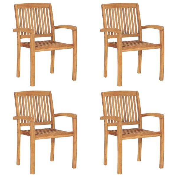vidaXL Stacking Garden Chairs with Cushions 4 pcs Solid Teak Wood