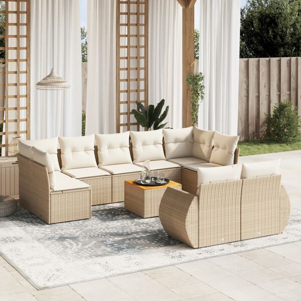 vidaXL 10 Piece Garden Sofa Set with Cushions Beige Poly Rattan