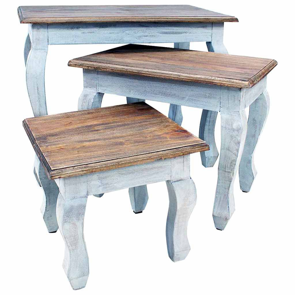 vidaXL Nesting Table Set 3 Pieces Solid Mahogany Wood