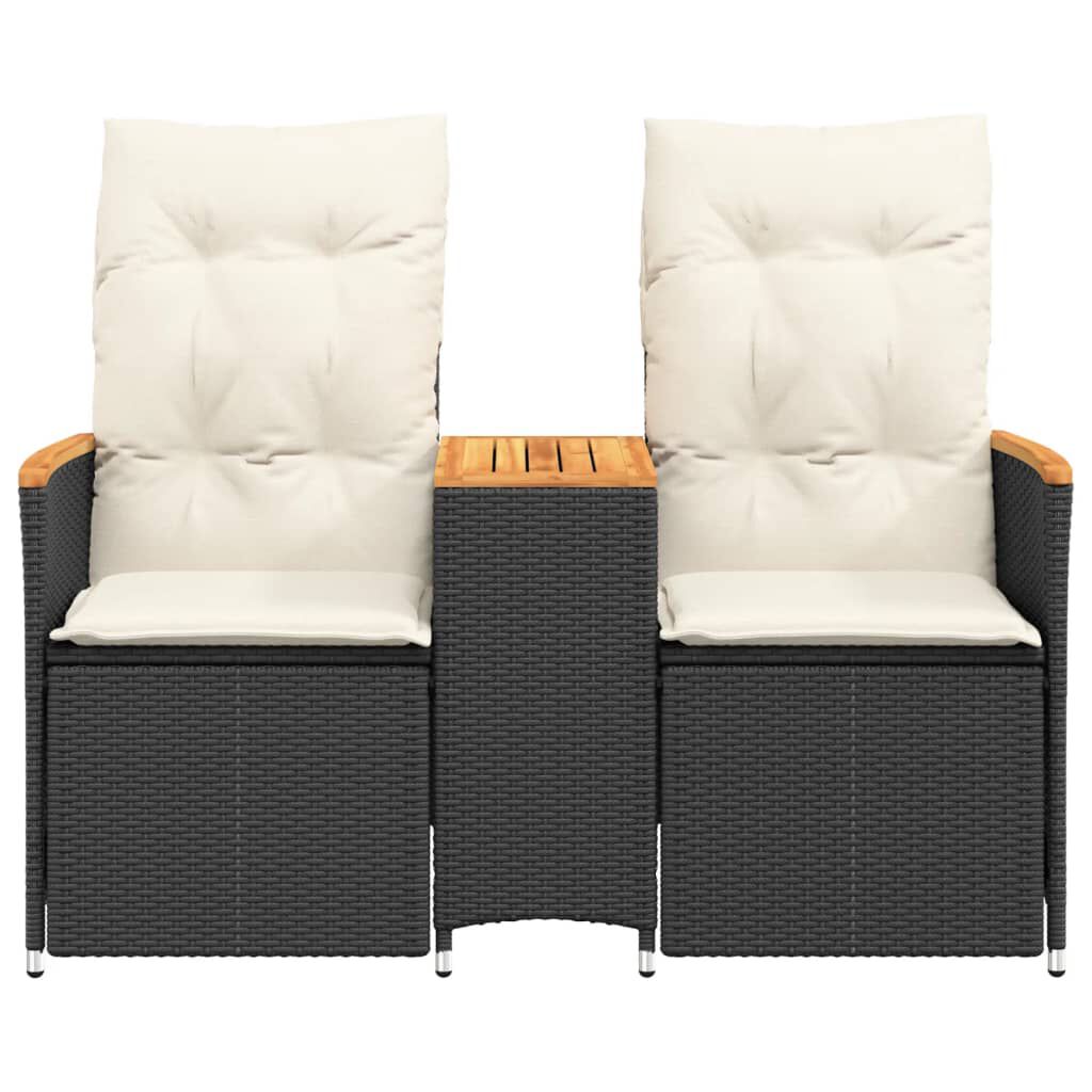 vidaXL Reclining Garden Sofa 2-Seater with Table Black Poly Rattan
