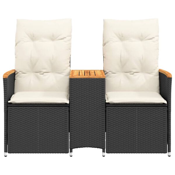 vidaXL Reclining Garden Sofa 2-Seater with Table Black Poly Rattan