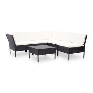 vidaXL 6 Piece Garden Lounge Set with Cushions Poly Rattan Black