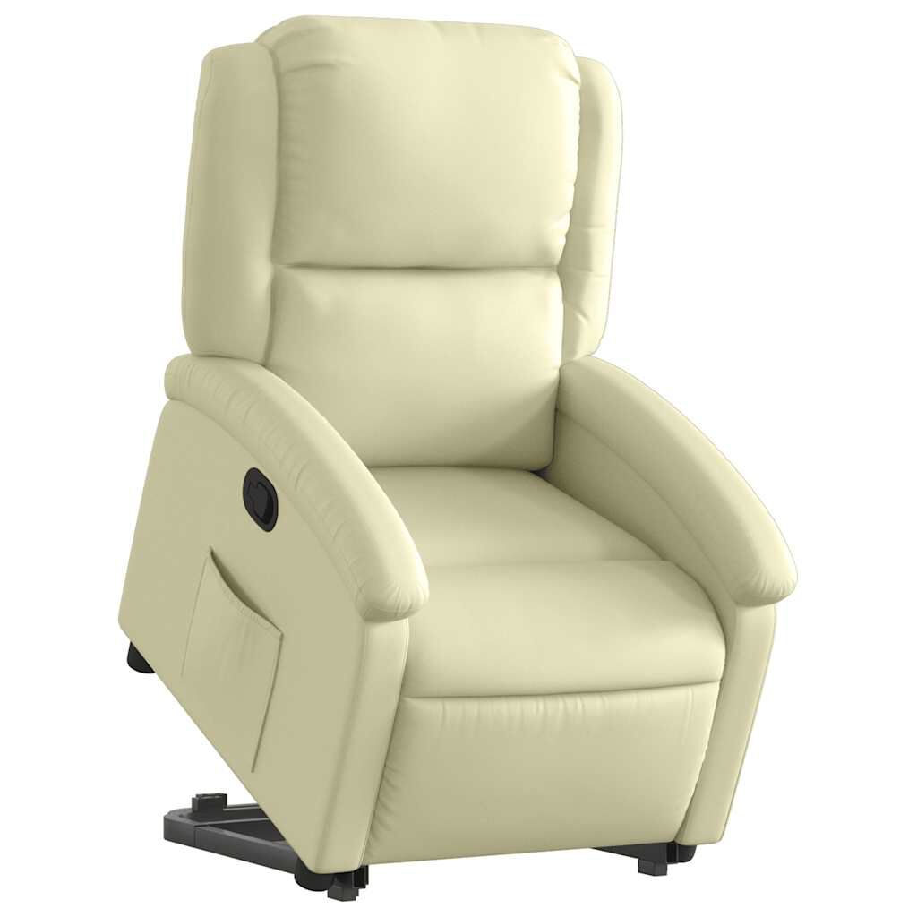 vidaXL Stand up Recliner Chair Cream Real Leather