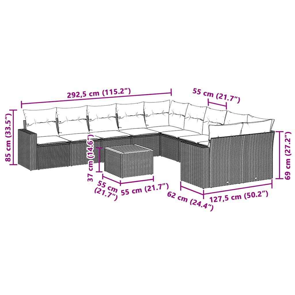 vidaXL 11 Piece Garden Sofa Set with Cushions Black Poly Rattan