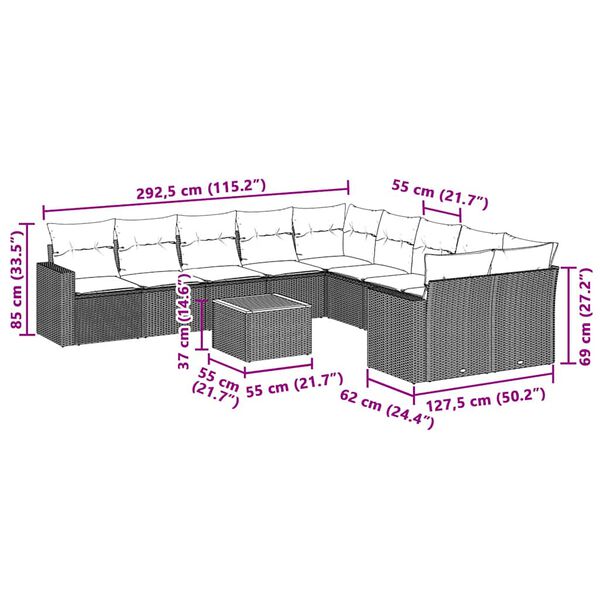 vidaXL 11 Piece Garden Sofa Set with Cushions Black Poly Rattan