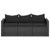 vidaXL 3-Seater Garden Sofa with Cushions Black Poly Rattan