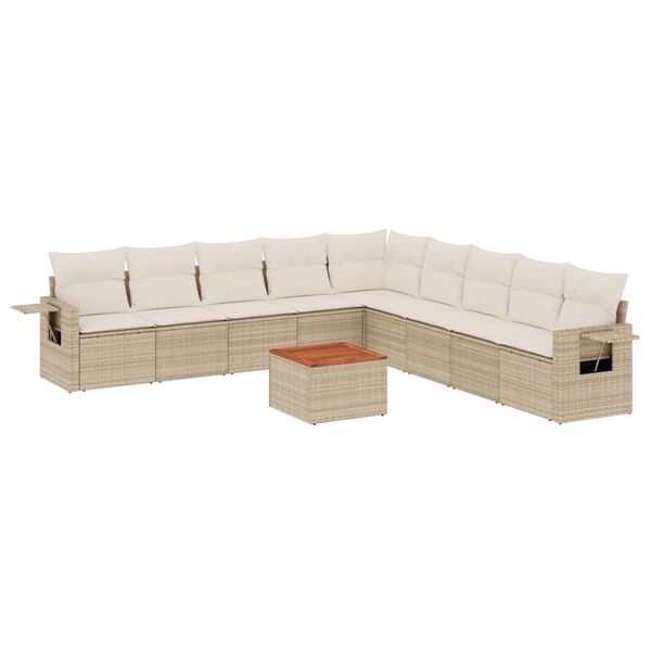 vidaXL 10 Piece Garden Sofa Set with Cushions Beige Poly Rattan