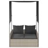 vidaXL Double Sun Lounger with Roof and Curtains Light Grey Poly Rattan
