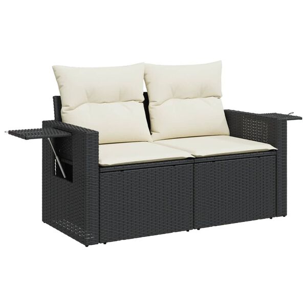 vidaXL 7 Piece Garden Sofa Set with Cushions Black Poly Rattan