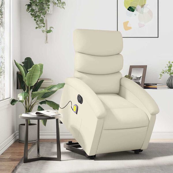 vidaXL Electric Stand up Massage Recliner Chair Cream Faux Leather