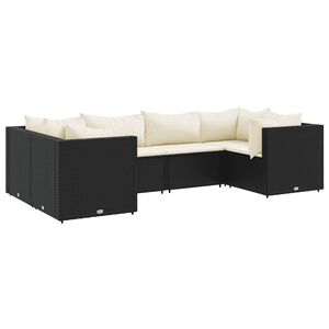 vidaXL 6 Piece Garden Lounge Set with Cushions Black Poly Rattan