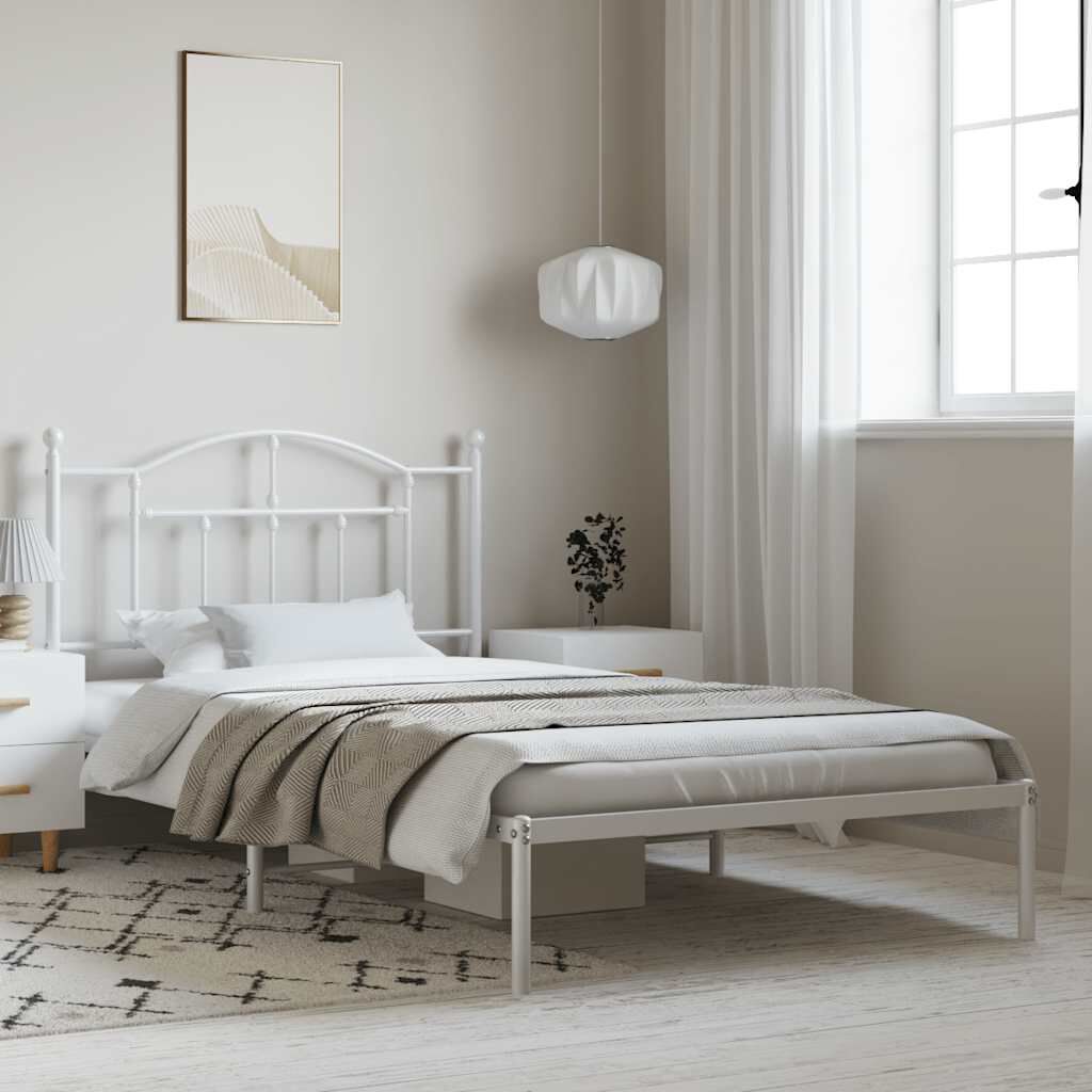 vidaXL Metal Bed Frame without Mattress with Headboard White 100x200cm