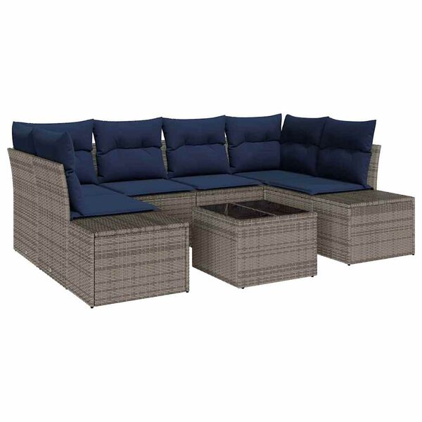 vidaXL Garden Sofa Set with Cushion 7 pcs Grey Poly Rattan