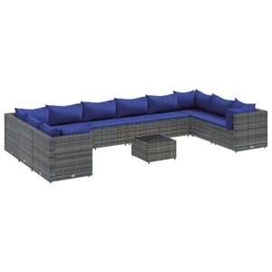 vidaXL 11 Piece Garden Lounge Set with Cushions Grey Poly Rattan