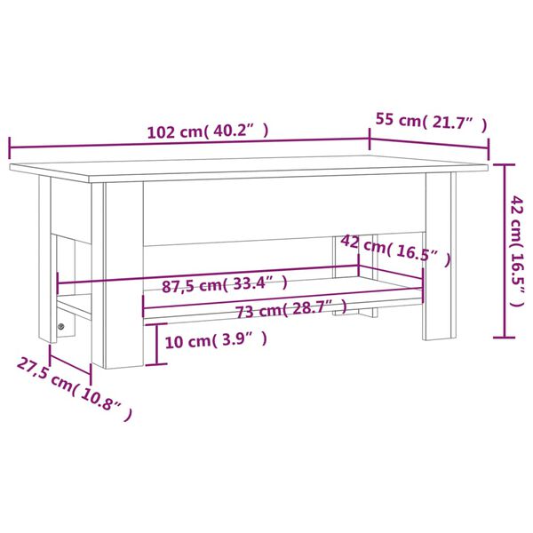 vidaXL Coffee Table Sonoma Oak 102x55x42 cm Engineered Wood