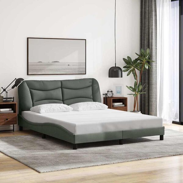 vidaXL Bed Frame without Mattress "Hvar" Dark Grey 152x203 cm Queen Fabric