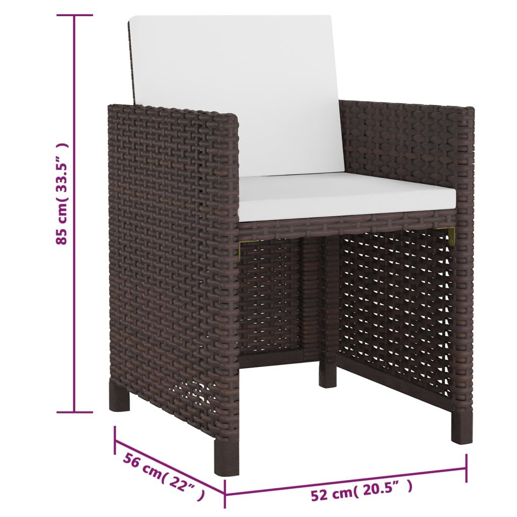 vidaXL 5 Piece Outdoor Dining Set with Cushions Poly Rattan Brown