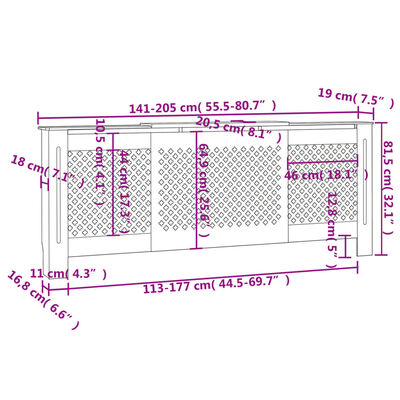 vidaXL MDF Radiator Cover Grey 205 cm