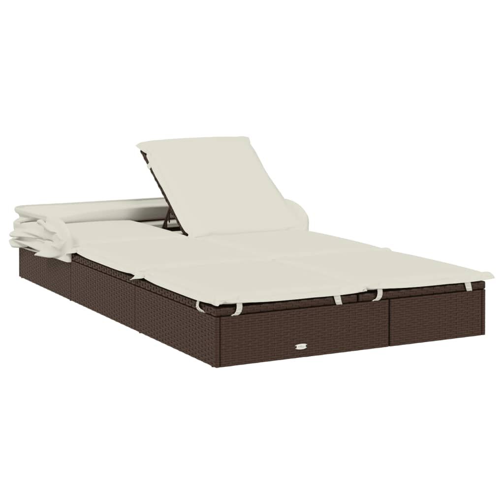 vidaXL 2-Person Sunbed with Foldable Roof Brown 213x118x97cm Poly Rattan