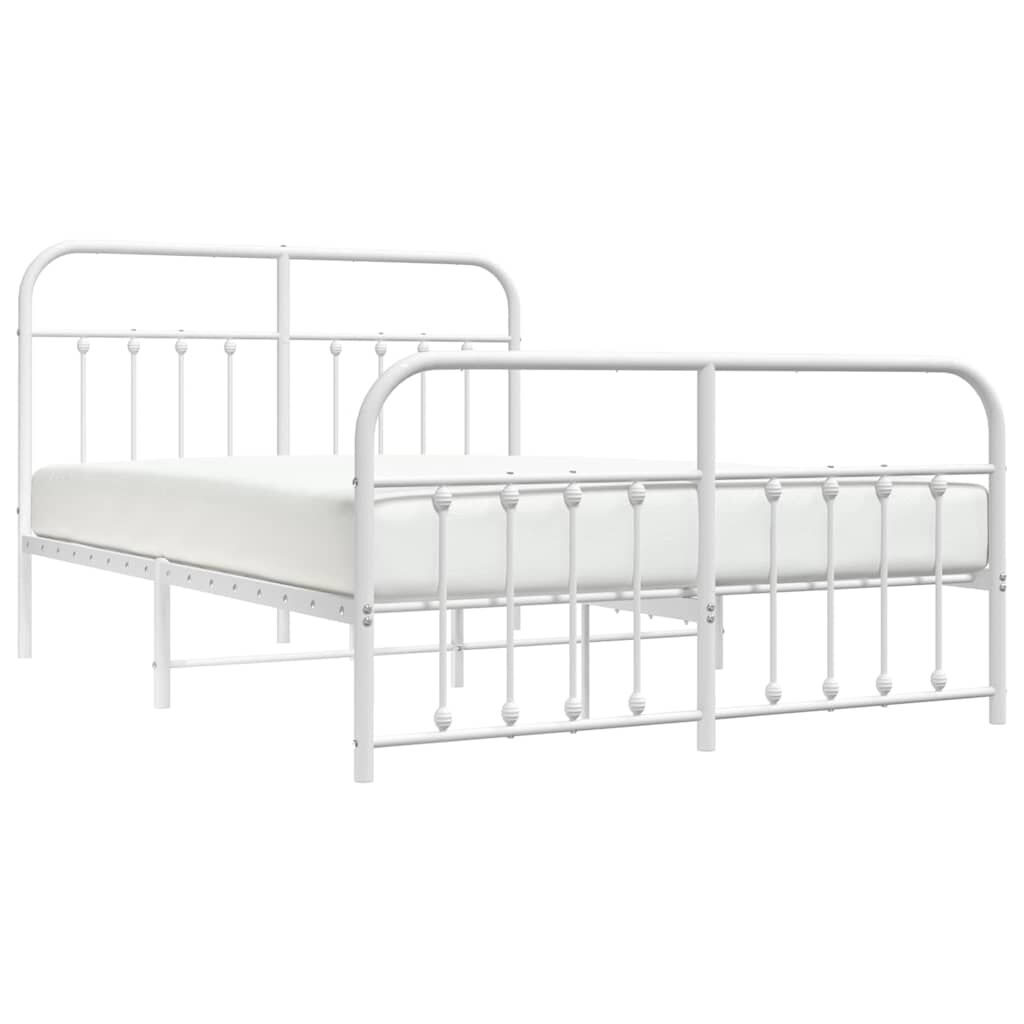 vidaXL Metal Bed Frame without Mattress with Footboard White 150x200cm