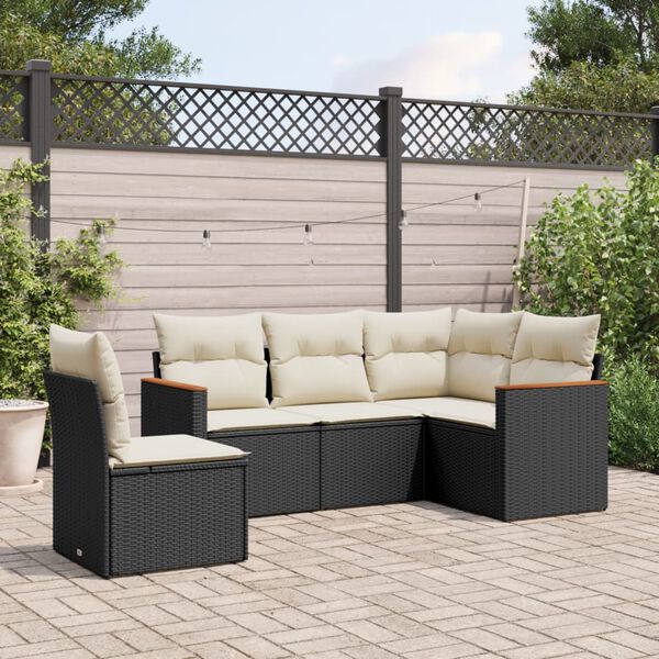 vidaXL 5 Piece Garden Sofa Set with Cushions Black Poly Rattan