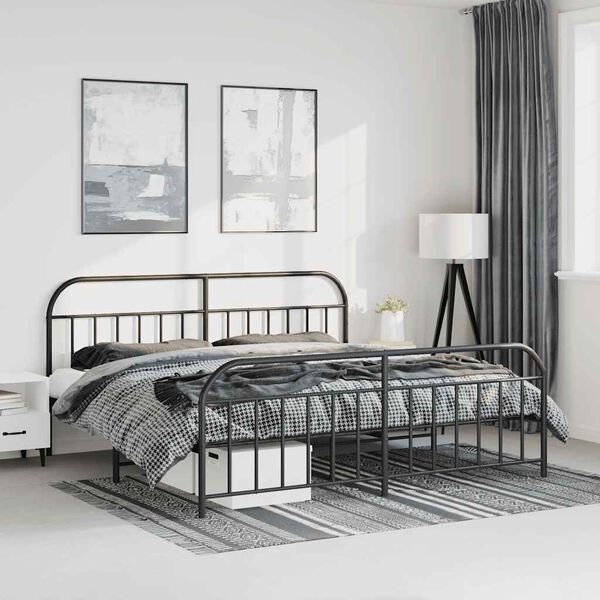 vidaXL Metal Bed Frame without Mattress with Footboard Black 183x213cm