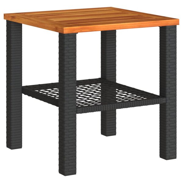 vidaXL Garden Table Black 40x40x42 cm Poly Rattan Acacia Wood