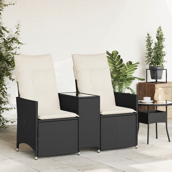 vidaXL Reclining Garden Sofa 2-Seater with Table Black Poly Rattan
