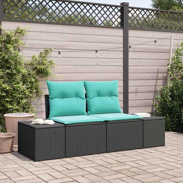 vidaXL Garden Sofa with Cushion Black 184 x 62 x 85cm Poly Rattan