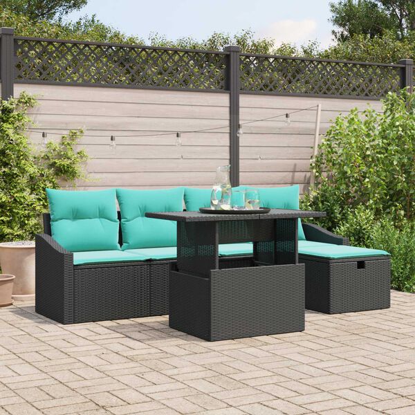 vidaXL 6 Piece Garden Sofa Set with Cushions Black Poly Rattan