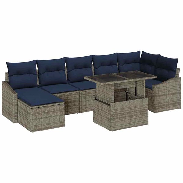 vidaXL Garden Sofa Set with Cushion 8 pcs Grey and navy blue