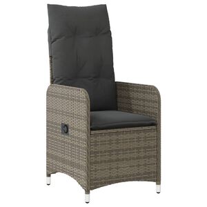 vidaXL Reclining Garden Chair with Cushions Grey Poly Rattan