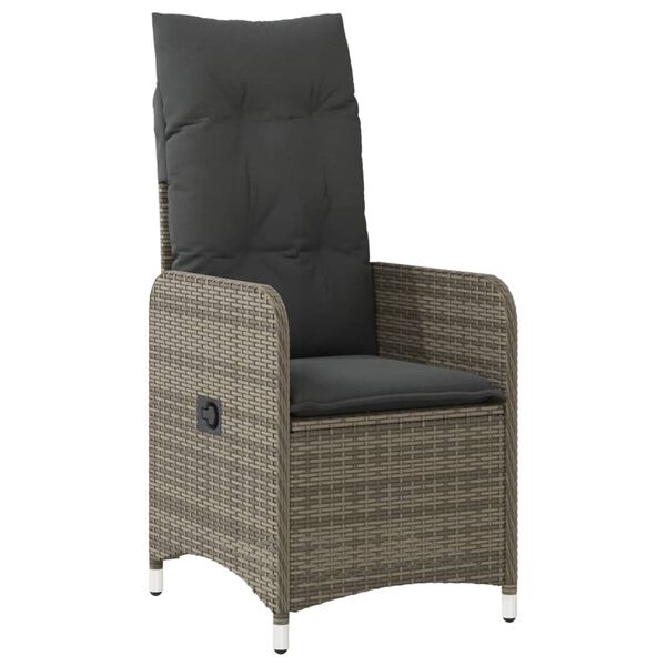 vidaXL Reclining Garden Chair with Cushions Grey Poly Rattan