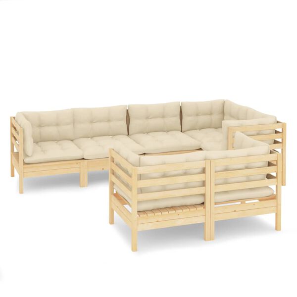 vidaXL 7 Piece Garden Lounge Set with Cream Cushions Solid Pinewood