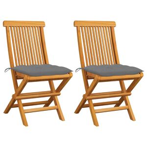vidaXL Garden Chairs with Grey Cushions 2 pcs Solid Teak Wood