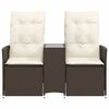 vidaXL Reclining Garden Sofa 2-Seater with Table Brown Poly Rattan