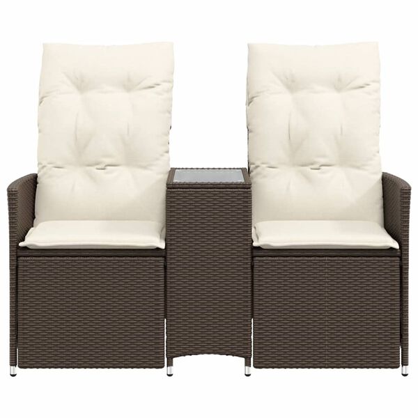 vidaXL Reclining Garden Sofa 2-Seater with Table Brown Poly Rattan