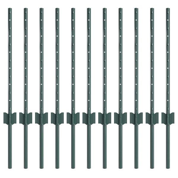 vidaXL Fence Post 11 pcs Green 100 cm Steel