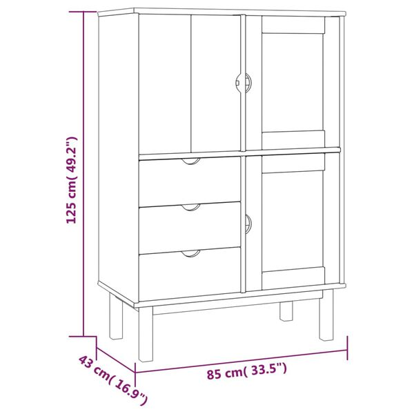 vidaXL Highboard OTTA Brown and White 85x43x125 cm Solid Wood Pine