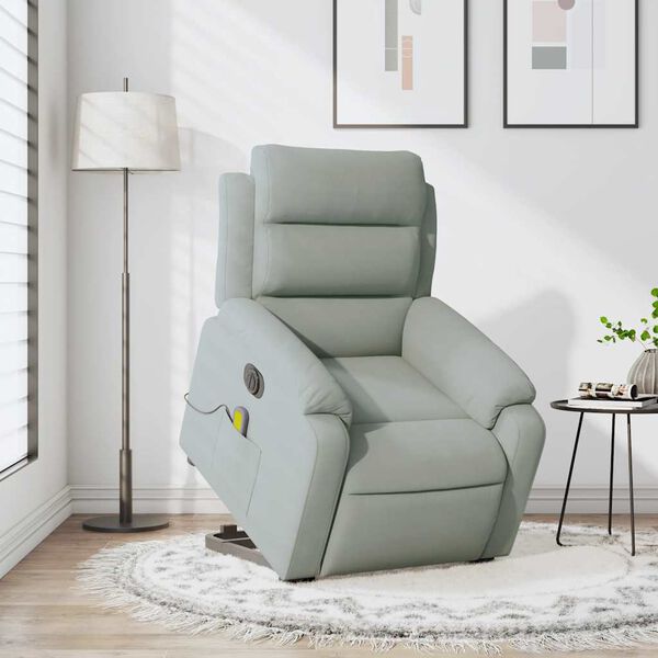 vidaXL Electric Stand up Massage Recliner Chair Light Grey Velvet