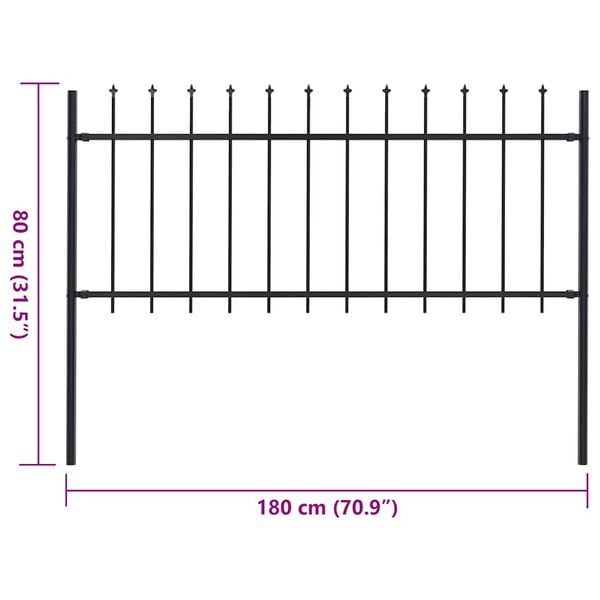 vidaXL Garden Fence with Spear Top Steel 1.8 m Black