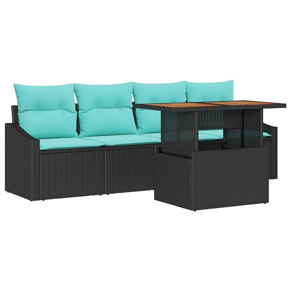 vidaXL Garden Sofa Set with Storage 5 pcs Black Poly rattan