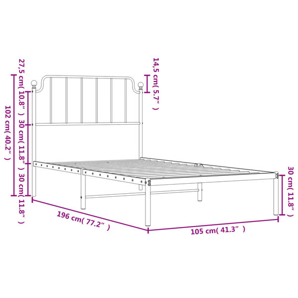 vidaXL Metal Bed Frame without Mattress with Headboard Black 100x190cm