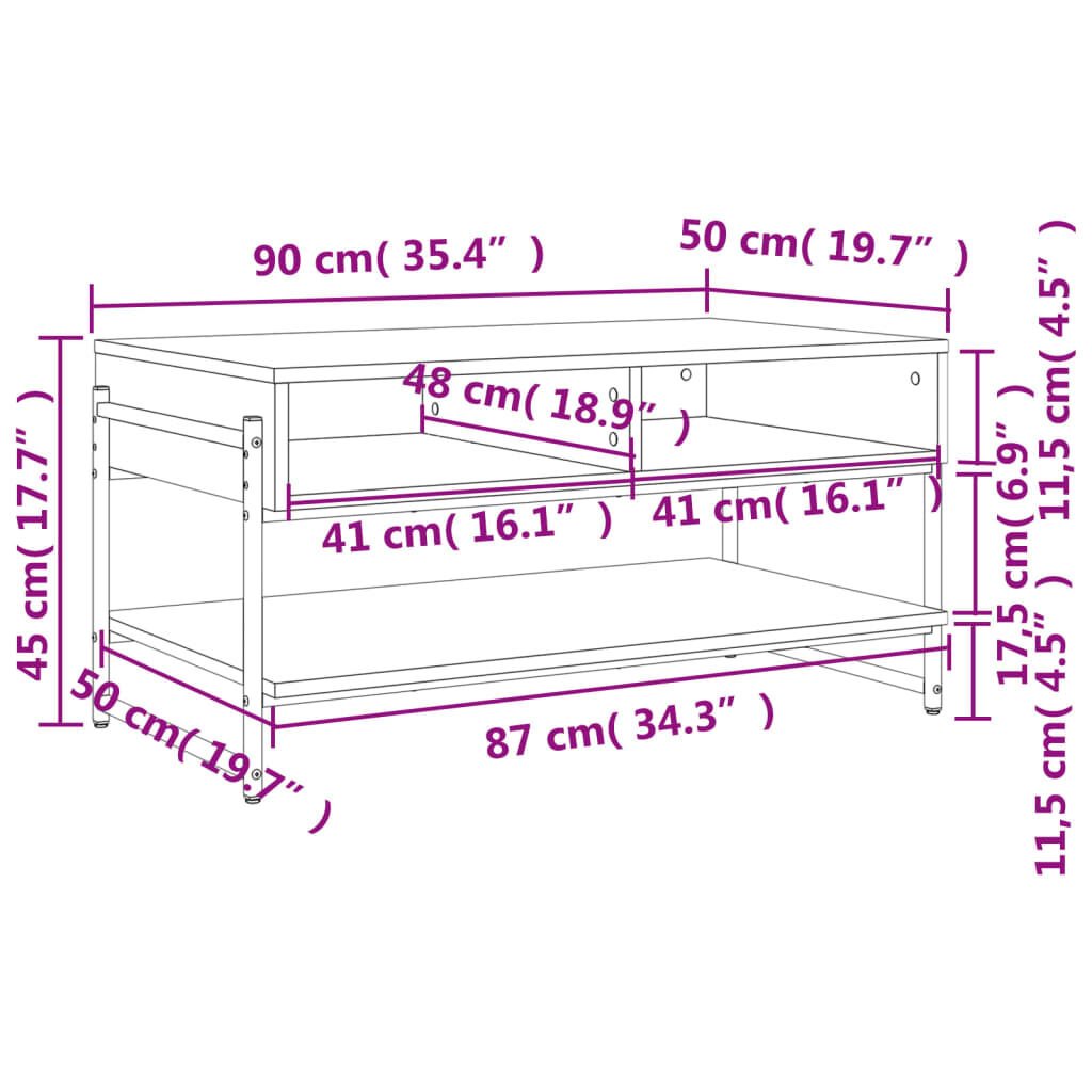 vidaXL Coffee Table Smoked Oak 90x50x45 cm Engineered Wood