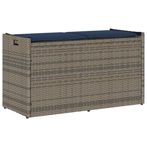 vidaXL Outdoor Storage Bench with Cushion Grey 100 cm Poly Rattan