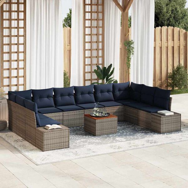 vidaXL Garden Sofa Set with Cushion 11 pcs Grey Poly Rattan