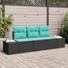 vidaXL Garden Sofa Set 3 pcs Black and Turquoise Poly Rattan